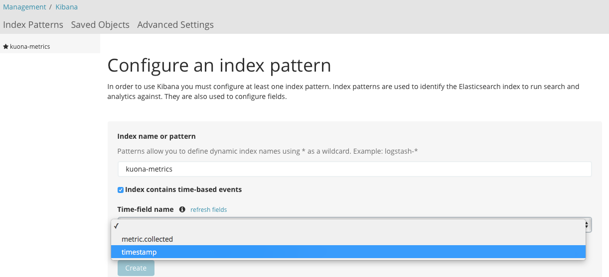 kuona kibana index setup